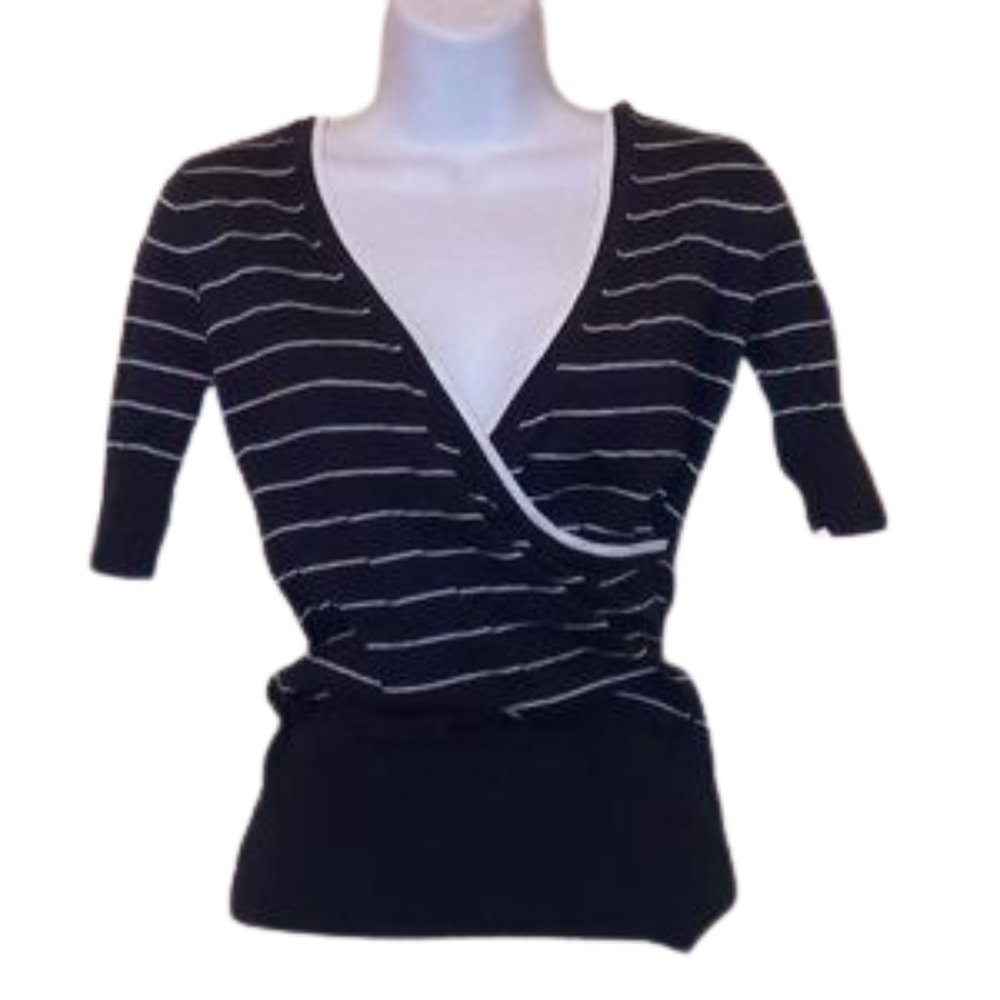Tommy Hilfiger Navy White Faux Wrap Sweater XS